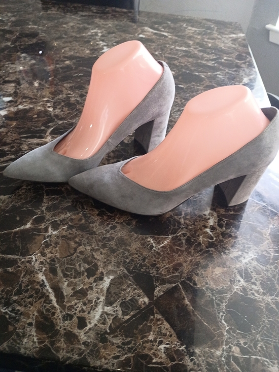 Marc Fisher Shoes - Marc Fisher Gray Suede Pointed-Toe Block Heels